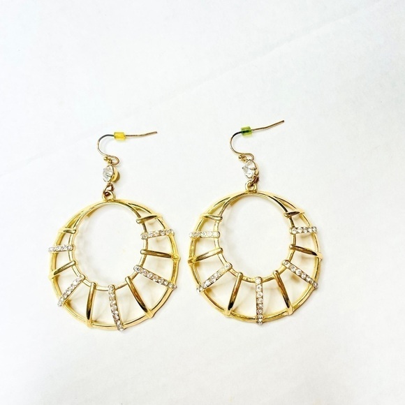 Jewelry - GOLD-TONE Metal Rhinestone Studded Round Hoop Dangle Drop Earrings